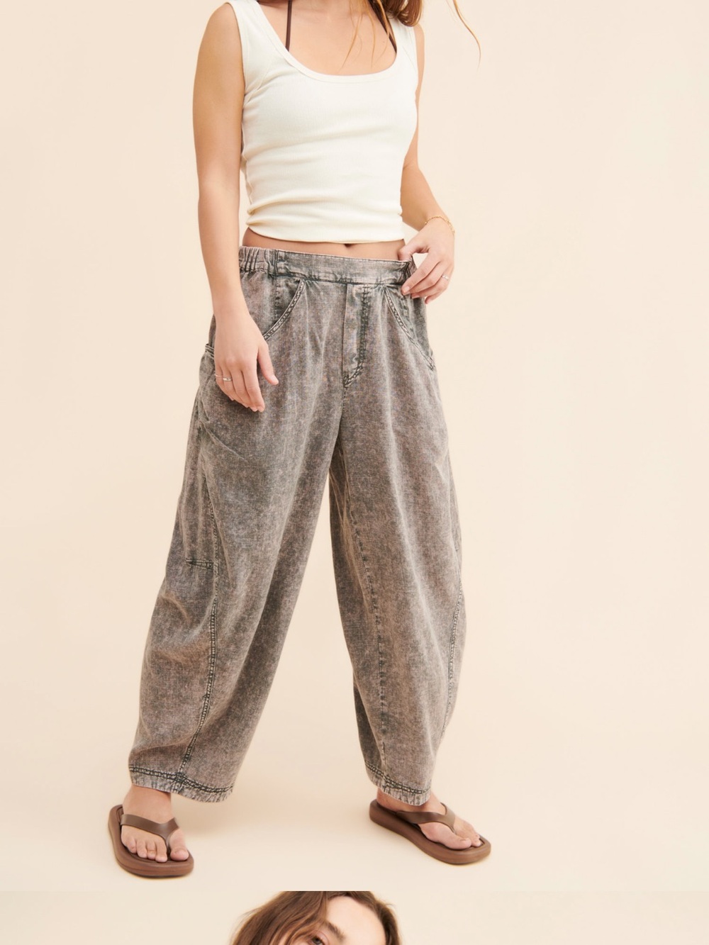 Free People High Road Barrel Pants - Washed Wide Leg Trousers - Gray